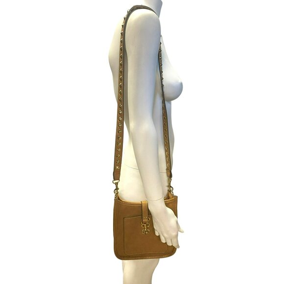 Steve Madden Vegan Leather Crossbody Bag Wylie Studded Studs Camel Tan Brown - Picture 3 of 9
